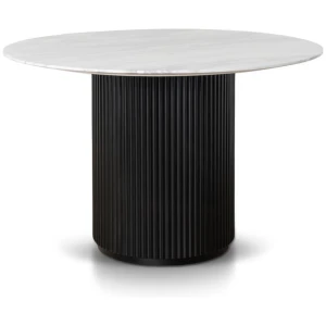 Ex Display - Elino 1.2m Round White Marble Dining Table - Black by Interior Secrets - AfterPay Available