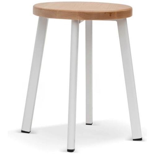 Ex Display - James 46cm Natural Wooden Seat Low Stool - White Legs by Interior Secrets - AfterPay Available