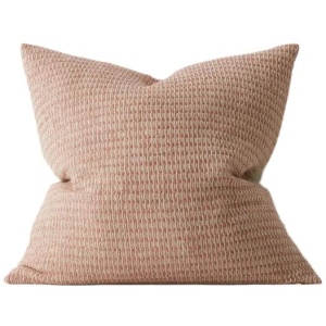 Ex Display - Nicolo 50cm Woven Linen Check Design Cushion - Blush by Interior Secrets - AfterPay Available