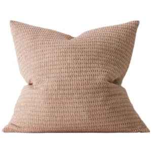 Ex Display - Nicolo 50cm Woven Linen Check Design Cushion - Blush by Interior Secrets - AfterPay Available