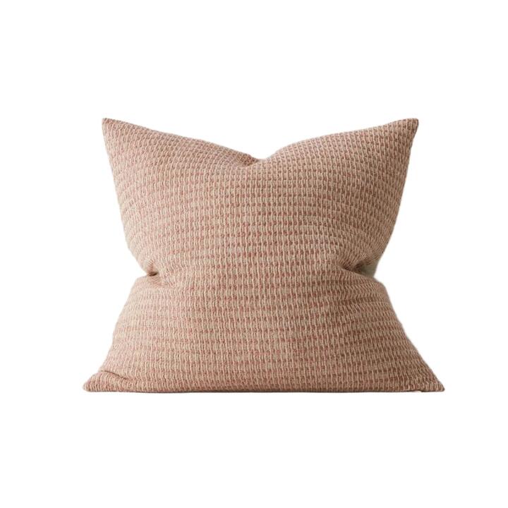 Ex Display - Nicolo 50cm Woven Linen Check Design Cushion - Blush by Interior Secrets - AfterPay Available