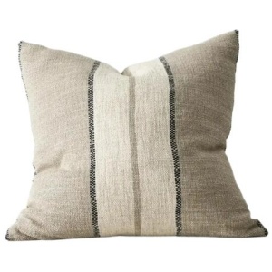 Ex Display - Ottavio 50cm Chunky Linen Blend Stripe Cushion - Natural by Interior Secrets - AfterPay Available