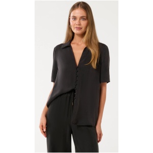 Forever New Women's Bella Button Front Shirt in Black