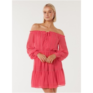 Forever New Women's Gisele Off-Shoulder Mini Dress in Cherry Pink