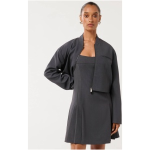 Forever New Women's Maddison Petite Formal Bomber Jacket in Grey Marle Co-Ord