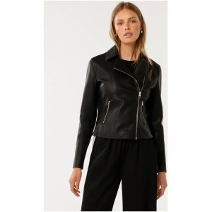 Forever New Women's Tina Faux-Leather Biker Jacket in Black