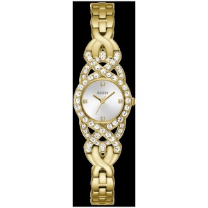 Guess Adorn Polished Gold Tone Case With Crystals Sunray Silver Dial And Polished Gold Tone Bracelet With Adjustable G Links GW0682L2