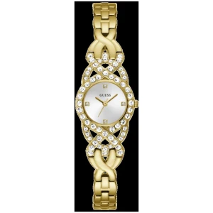 Guess Adorn Polished Gold Tone Case With Crystals Sunray Silver Dial And Polished Gold Tone Bracelet With Adjustable G Links GW0682L2