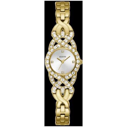 Guess Adorn Polished Gold Tone Case With Crystals Sunray Silver Dial And Polished Gold Tone Bracelet With Adjustable G Links GW0682L2