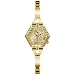 Guess Audrey Polished Gold Tone Case With Crystals Sunray Champagne Glitz Dial And Polished Gold Tone Bracelet With Adjustable G Links GW0680L2