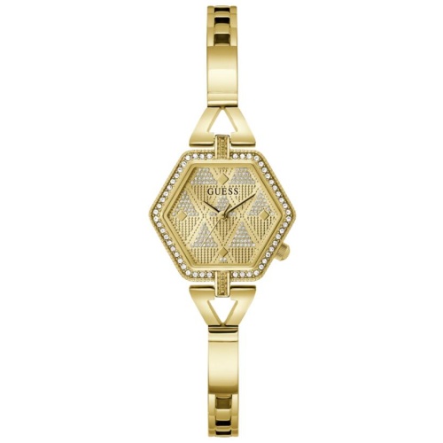 Guess Audrey Polished Gold Tone Case With Crystals Sunray Champagne Glitz Dial And Polished Gold Tone Bracelet With Adjustable G Links GW0680L2