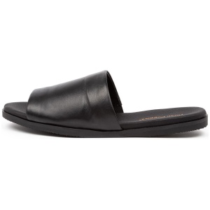 Hush Puppies Paradise Hp Black Leather Black Sandals Womens Shoes Comfort Sandals Flat Sandals