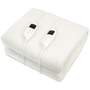 Laura Hill Heated Electric Blanket Double Size Fitted Fleece Underlay Winter Throw - White