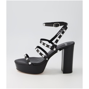 Mollini Almora Mo Black Silver Stud Leather Black Silver Stud Sandals Womens Shoes Dress Heeled Sandals