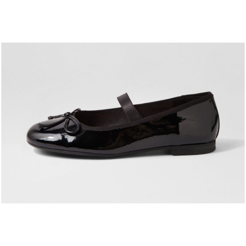 Mollini Bow Mo Black Patent Leather Black Shoes Womens Shoes Casual Flat Shoes