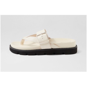 Mollini Cuzon Mo Cream Black Sole Leather Cream Black Sole Sandals Womens Shoes Casual Sandals Flat Sandals