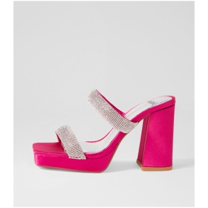 Mollini Faustina Mo Magenta Silver Jewels Satin Magenta Silver Jewels Sandals Womens Shoes Dress Heeled Sandals