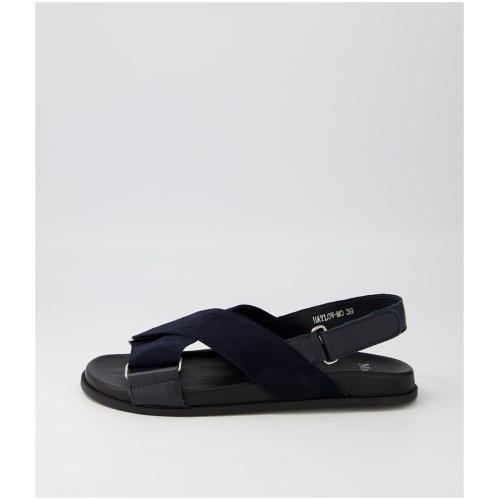 Mollini Haylow Mo Navy Black Sole Leather Suede Navy Black Sole Sandals Womens Shoes Casual Sandals Flat Sandals