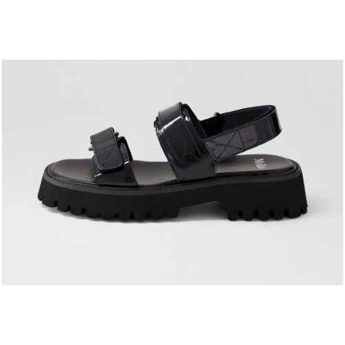 Mollini Start Mo Black Black Sole Patent Leather Black Black Sole Sandals Womens Shoes Casual Sandals Flat Sandals