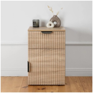 Porto Bedside Table - Natural Oak - Fluted - Pull Black