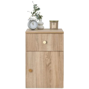 Porto Bedside Table - Natural Oak - Slim - Round Brass