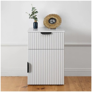 Porto Bedside Table - White - Fluted - Pull Black