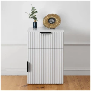 Porto Bedside Table - White - Fluted - Pull Black