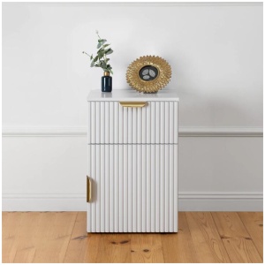Porto Bedside Table - White - Fluted - Pull Brass
