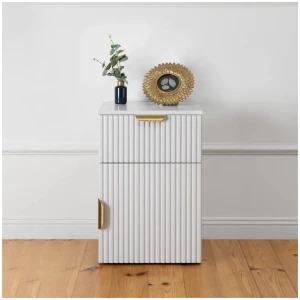Porto Bedside Table - White - Fluted - Pull Brass