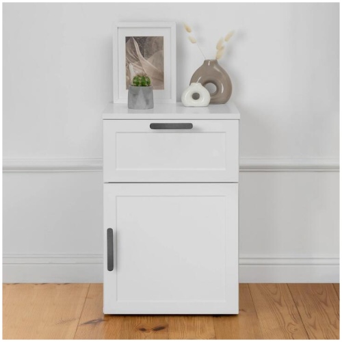 Porto Bedside Table - White - Hamptons - Oval Black