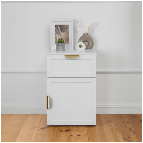 Porto Bedside Table - White - Hamptons - Pull Brass