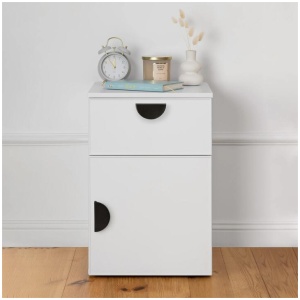 Porto Bedside Table - White - Slim - Half Moon Black