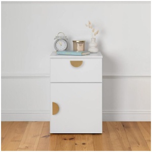 Porto Bedside Table - White - Slim - Half Moon Brass