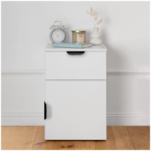 Porto Bedside Table - White - Slim - Pull Black