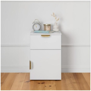 Porto Bedside Table - White - Slim - Pull Brass
