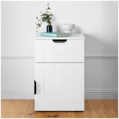 Porto Bedside Table - White - Vj Panel - Pull Black