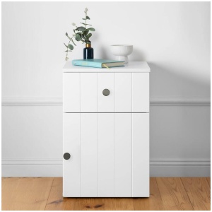 Porto Bedside Table - White - Vj Panel - Round Black