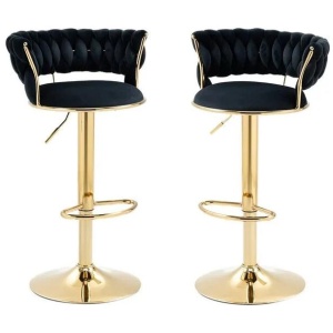 SERENITà Black Velvet Seat Kitchen Breakfast Bar Stools Counter Height Barstools with Back Cushioned Chairs for Home Bar x2