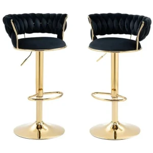SERENITà Black Velvet Seat Kitchen Breakfast Bar Stools Counter Height Barstools with Back Cushioned Chairs for Home Bar x2