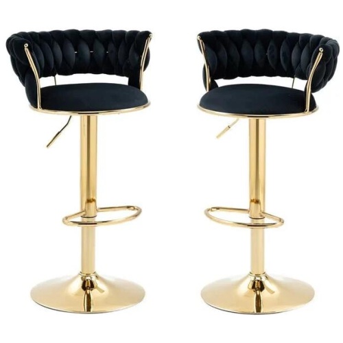 SERENITà Black Velvet Seat Kitchen Breakfast Bar Stools Counter Height Barstools with Back Cushioned Chairs for Home Bar x2