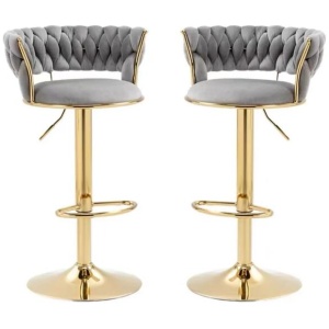 SERENITà Grey Velvet Seat Kitchen Breakfast Bar Stools Counter Height Barstools with Back Cushioned Chairs for Home Bar x2