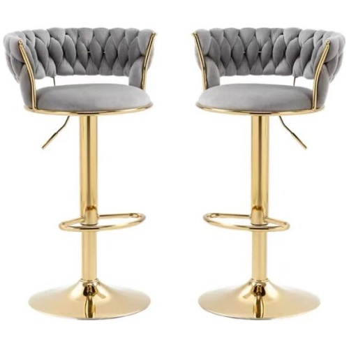 SERENITà Grey Velvet Seat Kitchen Breakfast Bar Stools Counter Height Barstools with Back Cushioned Chairs for Home Bar x2