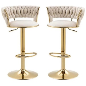 SERENITà Ivory Velvet Seat Kitchen Breakfast Bar Stools Counter Height Barstools with Back Cushioned Chairs for Home Bar x2