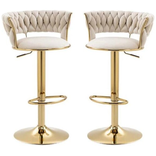 SERENITà Ivory Velvet Seat Kitchen Breakfast Bar Stools Counter Height Barstools with Back Cushioned Chairs for Home Bar x2