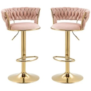 SERENITà Pink Velvet Seat Kitchen Breakfast Bar Stools Counter Height Barstools with Back Cushioned Chairs for Home Bar x2