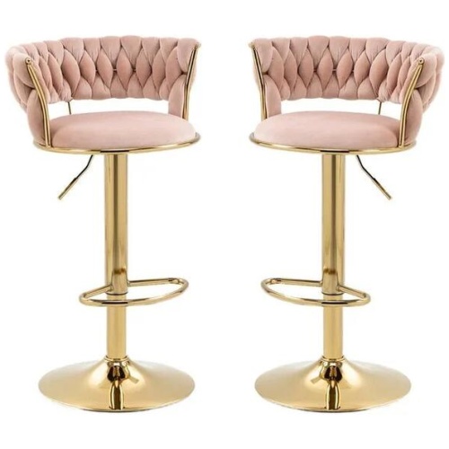 SERENITà Pink Velvet Seat Kitchen Breakfast Bar Stools Counter Height Barstools with Back Cushioned Chairs for Home Bar x2