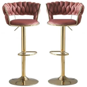SERENITà Red Bean Brown Velvet Seat Kitchen Breakfast Bar Stools Counter Height Barstools with Back Cushioned Chairs for Home Bar x2
