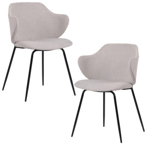 Set of 2 Dining Chairs Fabric with Metal Legs in Ivory Beige