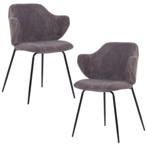 Set of 2 Dining Chairs with Corduroy Cord Fabric in Dark Grey Lincoln