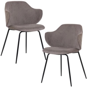 Set of 2 Dining Chairs with Corduroy Cord Fabric in Grey